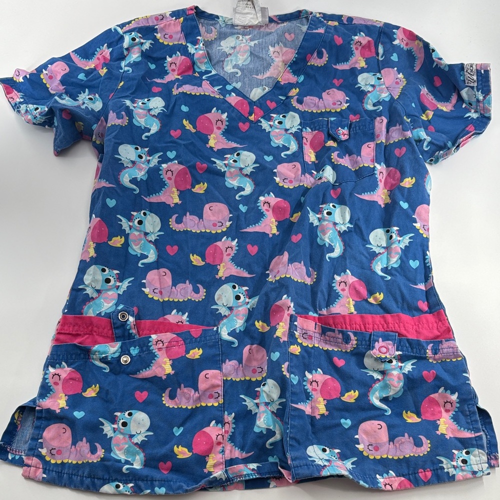 Smart Scrubs Blue Scrub Top Animal Print